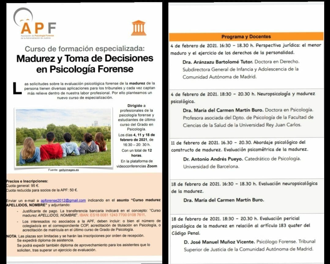 Curso online "Evaluacin psicolgico forense de la Madurez y Toma de decisiones"